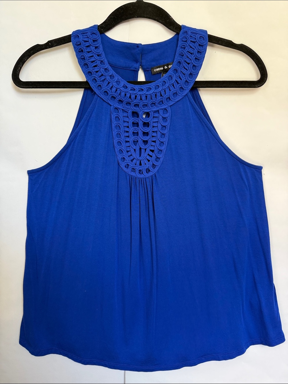 Cable & Gauge Cobalt Blue Crochet Yoke Halter Top